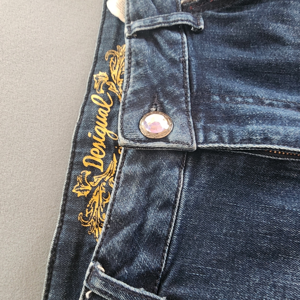 Desigual Exotic Jeans Floral Art Dark Wash Denim Size 34 - Picture 4 of 6